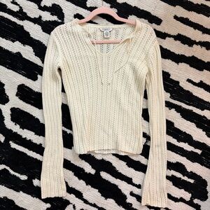 Aeropostale Cream Long Sleeve Ribbed Knit Top